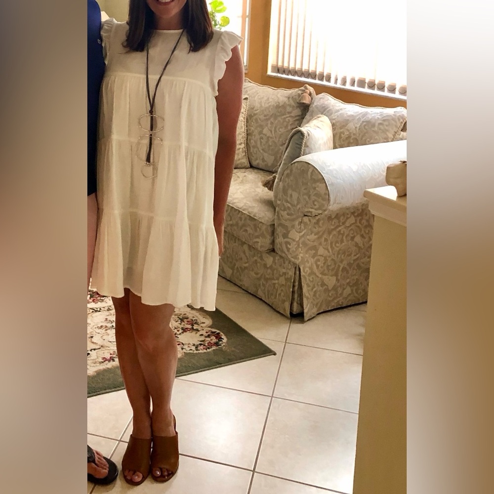 White Flutter Sleeve Dress